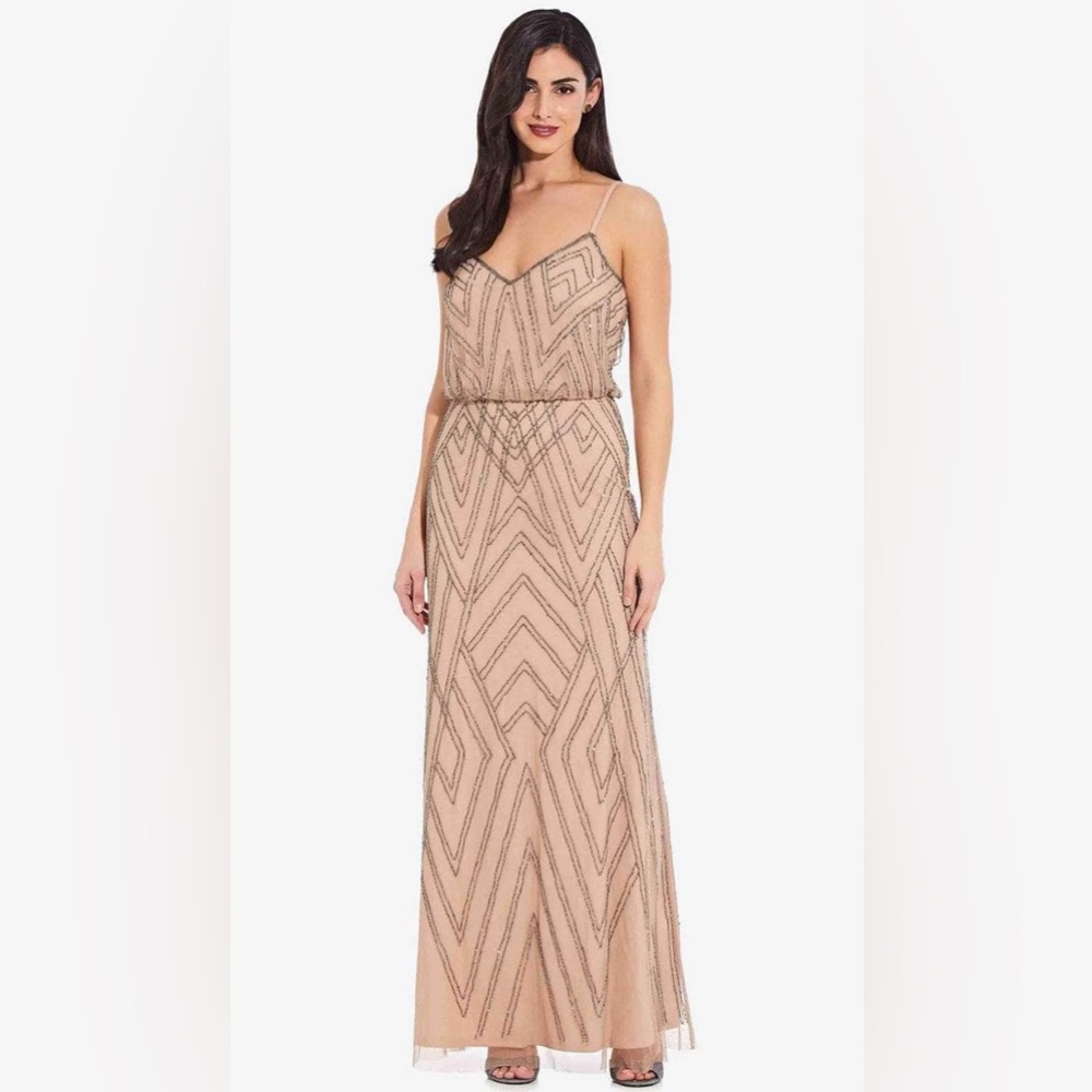 Beaded Taupe Pink Adriana Papell Gown